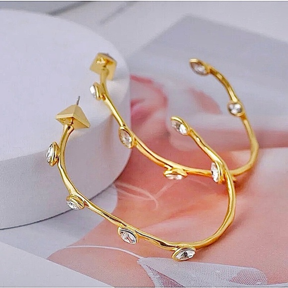 ALEXIS BITTAR Navette Crystal Post Hoop Earrings in Gold - Picture 1 of 9